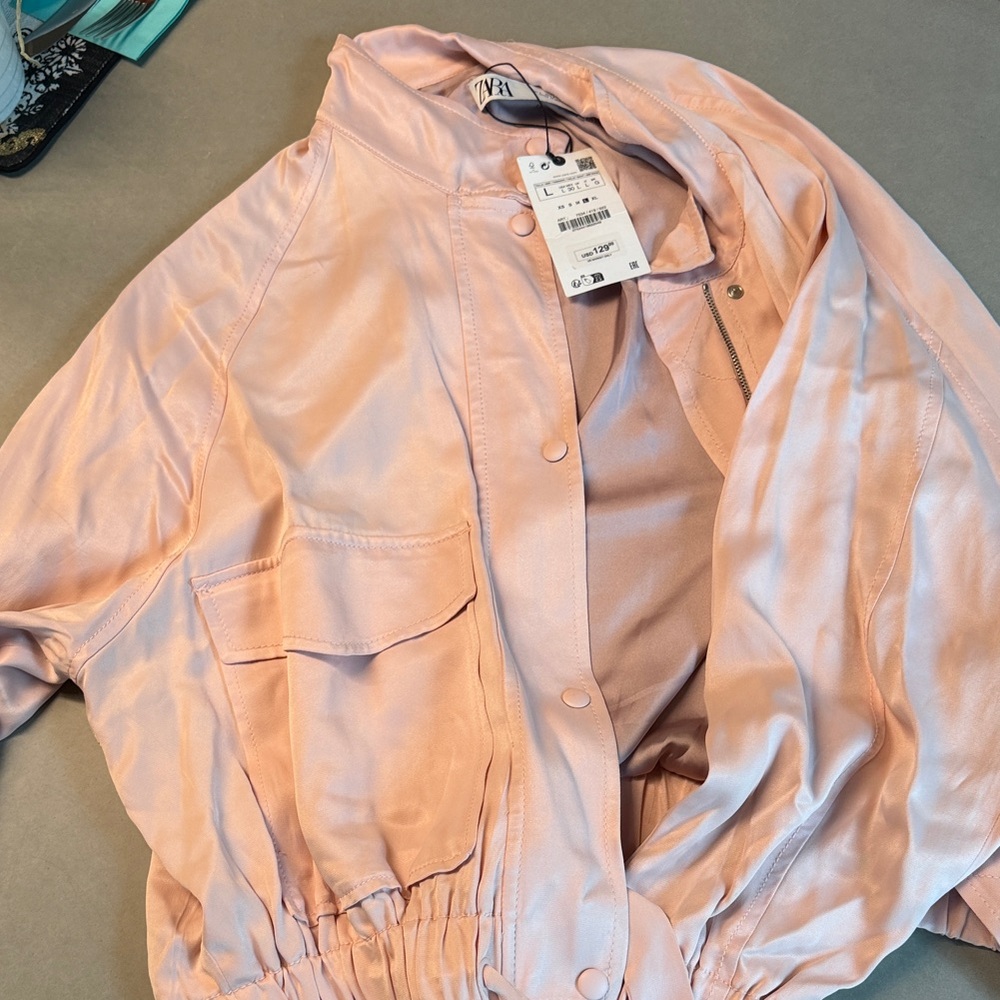 Zara Women's Light Pink satin feel Bomber Jacket NWT!